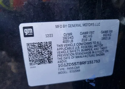 2024 Chevrolet Malibu Lt z USA, uszkodzony, nr VIN 1G1ZD5ST8RF151753